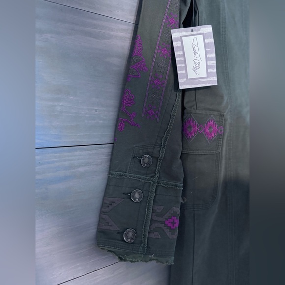 Tasha Polizzi Hamilton Embroidered Stud Embellished Green Cotton Duster Jacket S - Picture 4 of 7